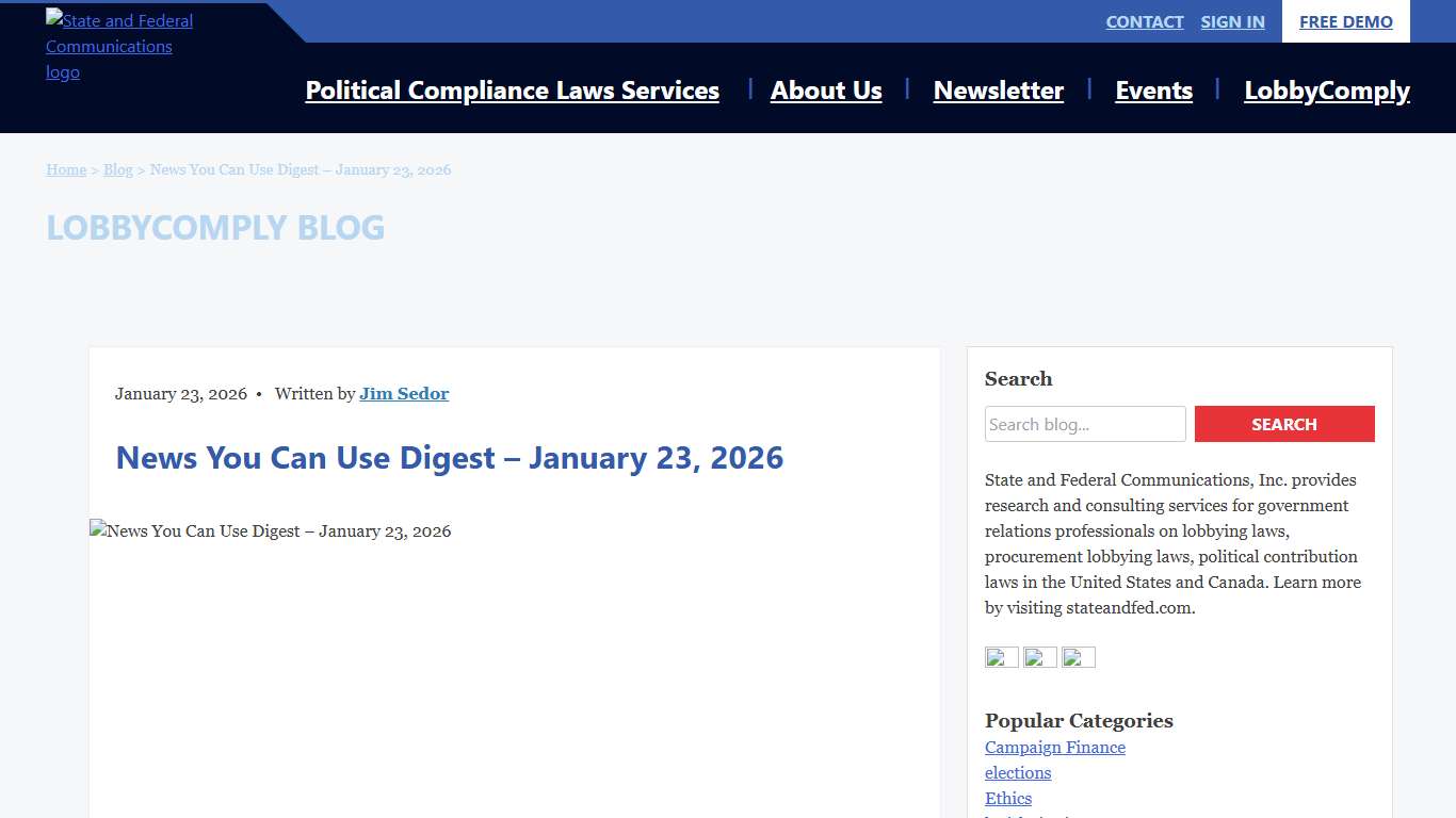 News You Can Use Digest - January 23, 2026 - State and Federal Communications